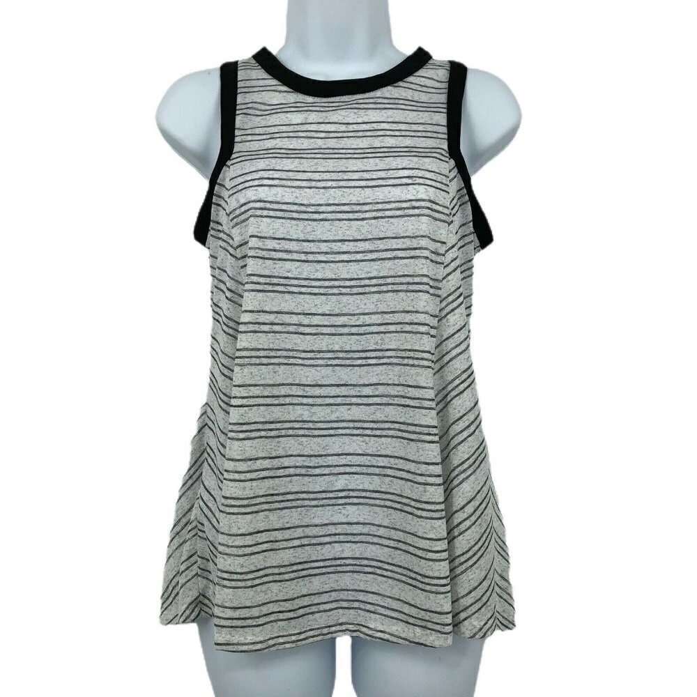 Monteau Women's Tank Top Gray & Black Size Small Striped Peplum Hem Zipper Back